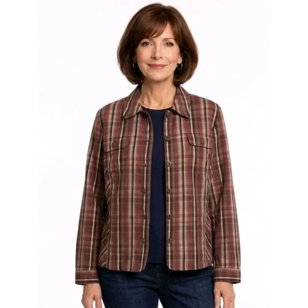 Christopher & Banks Fall Colored Plaid Stretch Button Up Jacket Size XL